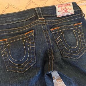 True Religion Women's Indigo Boot Cut Jeans with Orange Stitching